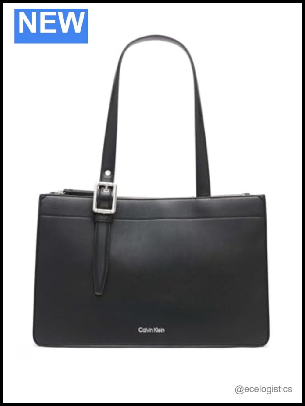 Vegan Leather Tote Handbag with Laptop Pocket, Snap Closure, Travel